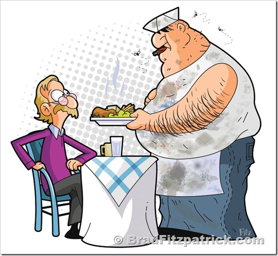 Cartoon Restaurant Illustration of a Dirty Cartoon Chef Somking a stubby cigar