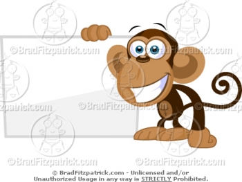 Monkey Standing Next to a Blank Sign Cartoon Picture