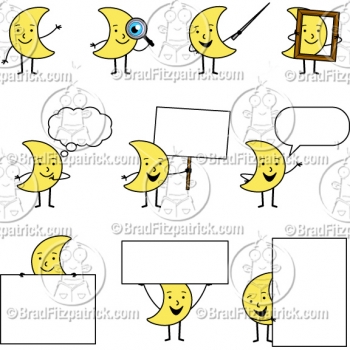 Cartoon Moon Character Clipart Mascot Graphics