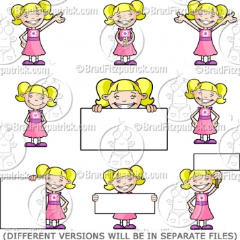 Cute Cartoon Girl in a Dress Clip Art
