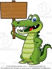 Cartoon Alligator with a Wood Sign