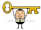 Cartoon Business Man Holding a Key Above His Head Clipart Graphics