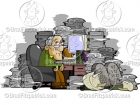 Old Man at a Cluttered Messy Desk Clipart