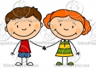 Cartoon Boy and Girl Holding Hands Clipart