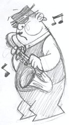 cartoon jazz saxophone blues player character sketch drawing