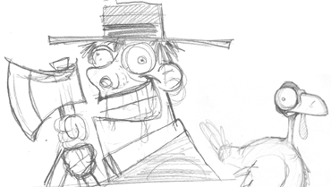 drawing of a pilgrim and a turkey sketch
