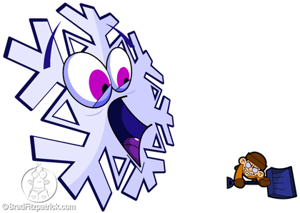 cartoon snowflake and snow shovel character illustration