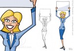 Cartoon Woman Holding a Blank Sgin Character Design