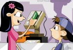 Children’s Book Illustration of a Brother & Sister Using a Credit Card