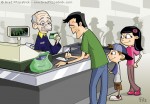 Children’s Book Illustration of A Family Checking out at a Store Cash Register