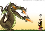 Digital Illustration of a Fire Breathing 3-Headed Dragon and Cody