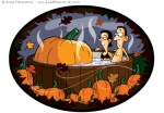 Vector Illustration of a Giant Pumpkin in a hot tub with a husband and wife