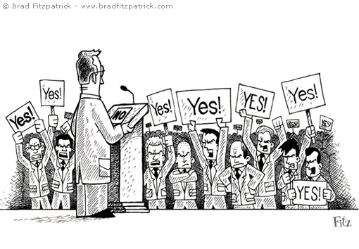 Illustration of a Crowd of Angry Yes Men