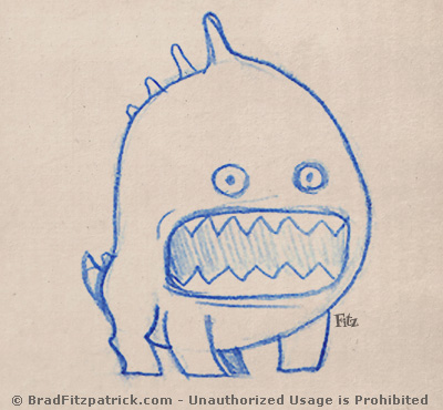 funny cute creature drawing with a very big mouth